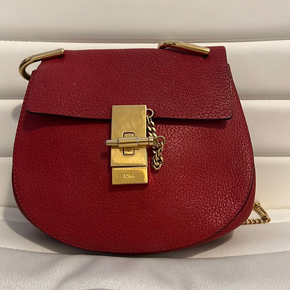 Chloe Red Calfskin Mini Drew Shoulder Bag